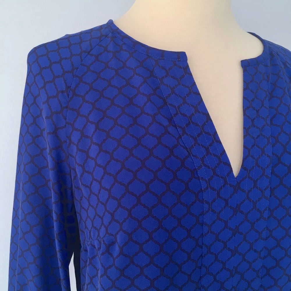 Ellie Kai Blue Silk Sheath Dress, Printed, Lined